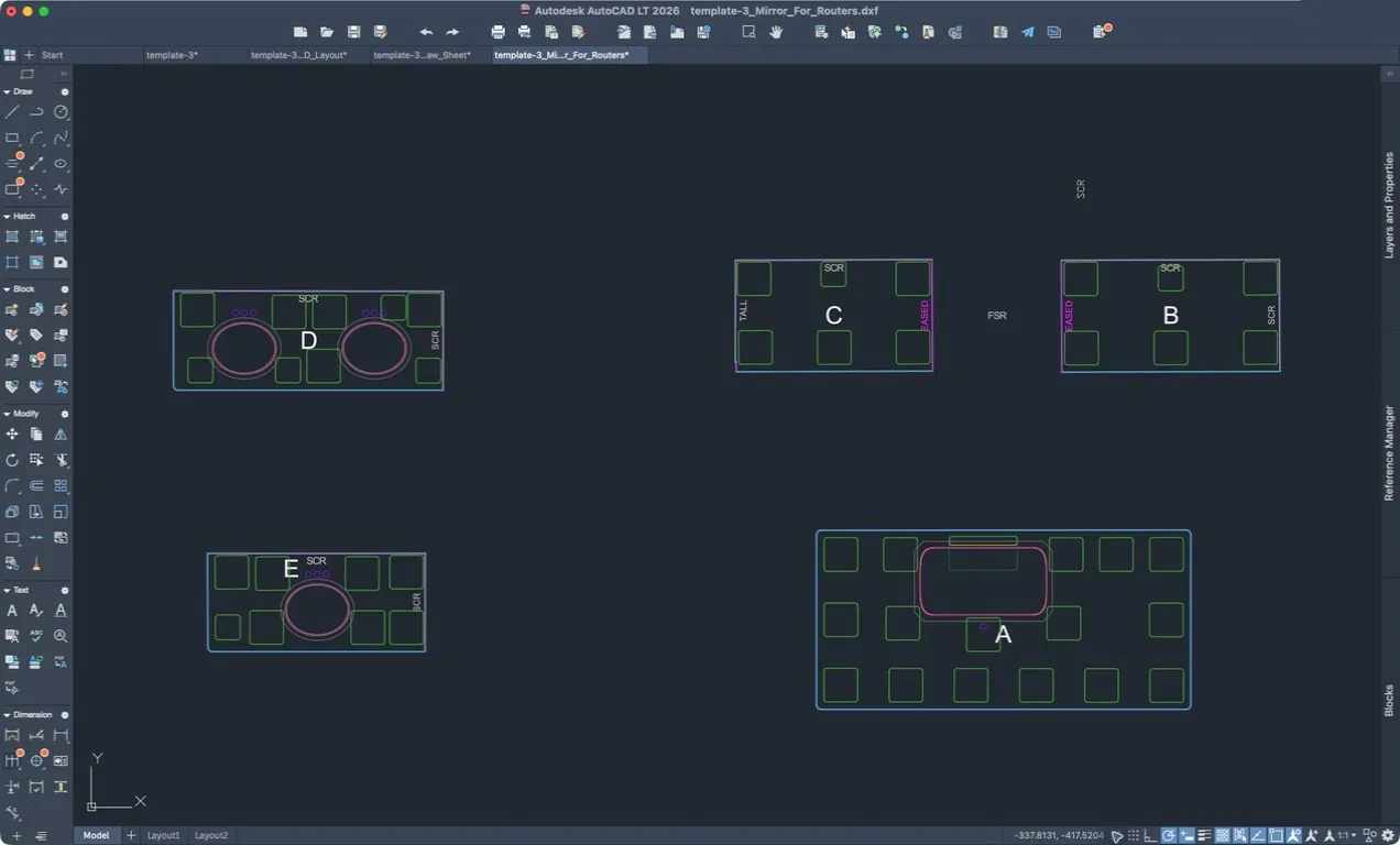 The same job mirrored for routing, with pod positions around the sinks.
