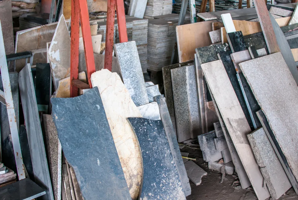 Offcut stone scraps from a fabrication process